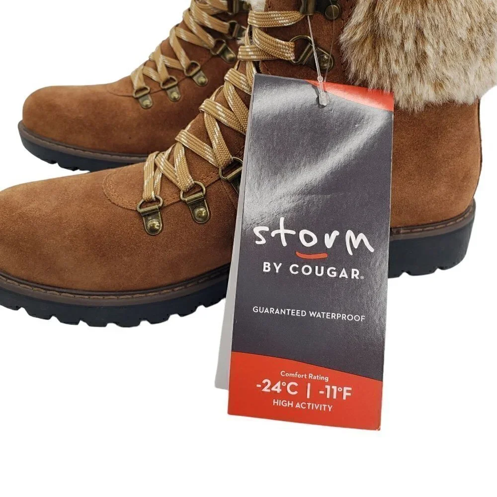 NWT Cougar Waterproof Insulated Heavy Duty Leather Winter Snow Boot Fur Trim